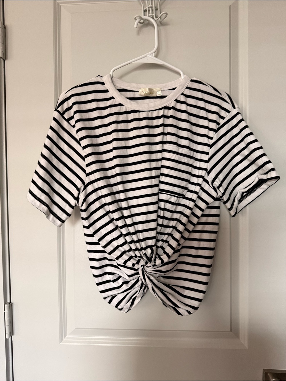 RD Style Black & White Striped Knot-Front Tee